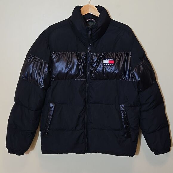 Tommy Hilfiger Men's Black Puffer Jacket Size S Tonal Color Block Warm Winter - Picture 14 of 16